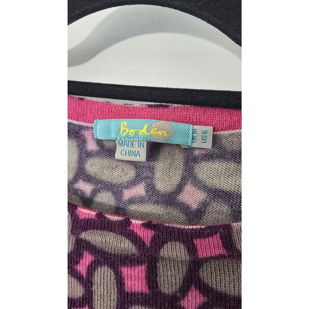 Boden Pink Wool Shift Dress Purple Geometric Pattern Warm US Size 6 - Picture 3 of 11